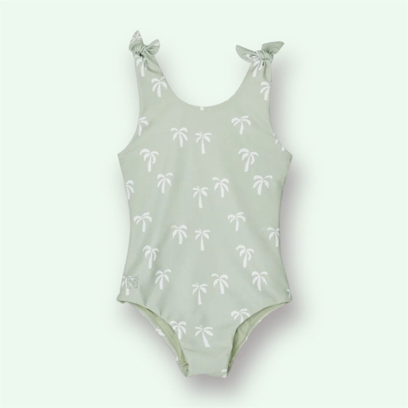 Maillot de face vert à palmiers blancs