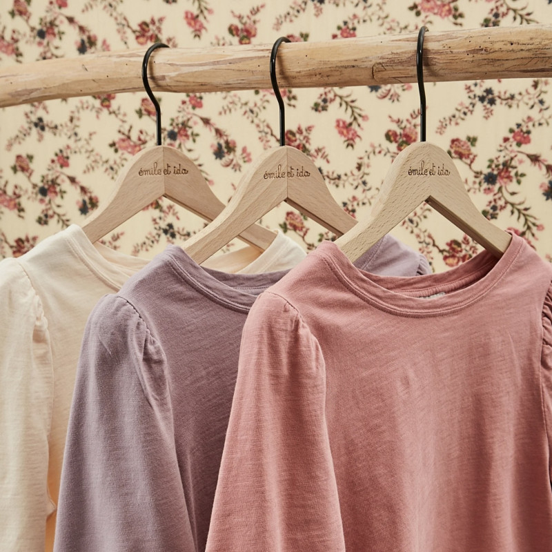 3 T-Shirts flammé fille coton bio crème, violet et rose