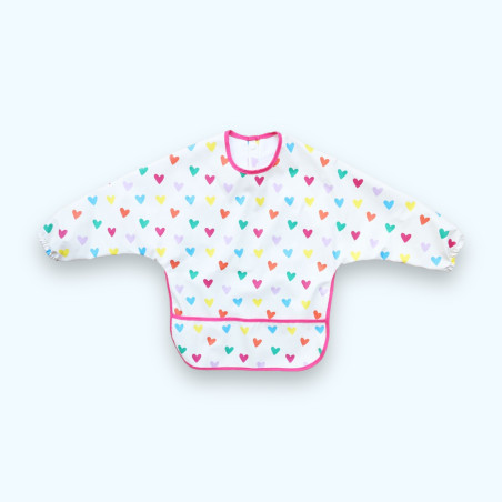 Bavoir tablier manches longues cœurs multicolores Bavoir tablier manches longues cœurs multicolores