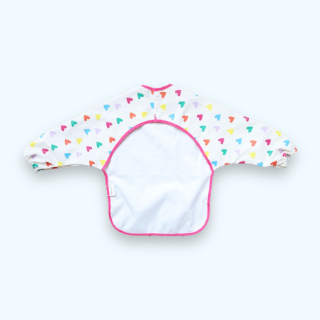 Bavoir tablier manches longues cœurs multicolores Bavoir tablier manches longues cœurs multicolores