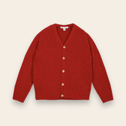 Cardigan enfant en laine recyclée rouge