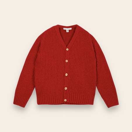 Cardigan enfant en laine recyclée rouge Cardigan enfant en laine recyclée rouge