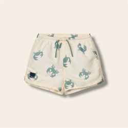 maillot de bain beige avec des crabes vert sauge