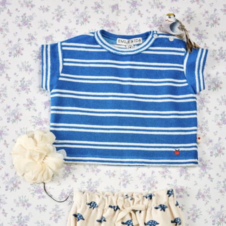 T-shirt éponge rayures azur (2, 4, 6 ans)