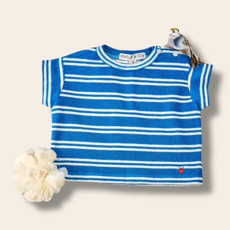 T-shirt éponge rayures azur (3, 6, 12, 18 mois)