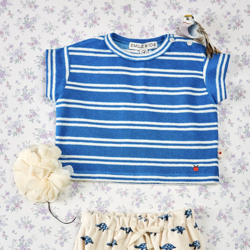 T-shirt éponge rayures azur (3, 6, 12, 18 mois)