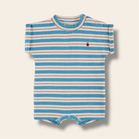 Combicourt coton bio rayures rouge et bleu