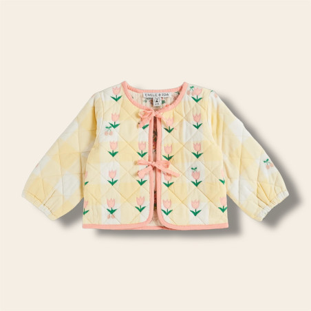 Veste matelassée vichy jaune de face Veste matelassée vichy jaune de face