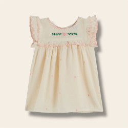 Robe bébé brodée coeur écru de face