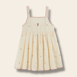 Robe brodée tulipes écru de face
