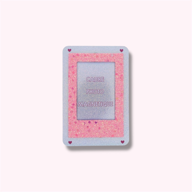 Cadre photo magnétique rose pailleté