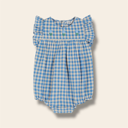 Combibloomer brodé vichy bleu de face Combibloomer brodé vichy bleu de face