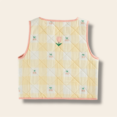 Veste sans manches matelassée vichy jaune de dos Veste sans manches matelassée vichy jaune de dos