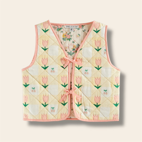 Veste sans manches matelassée vichy jaune de face Veste sans manches matelassée vichy jaune de face