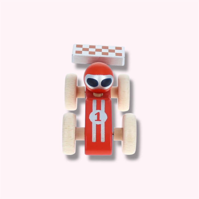 Voiture de course en bois rouge de face