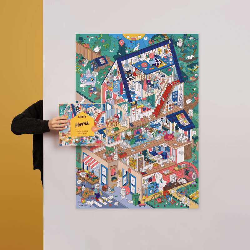 Poster à colorier Cherche et trouve Home OMY pour enfants