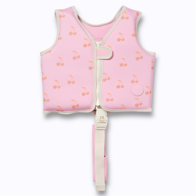 gilet rose à motifs cerises