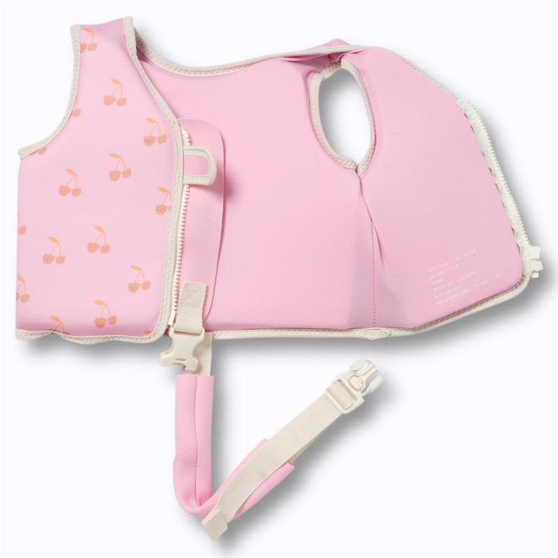 gilet rose à motifs cerises