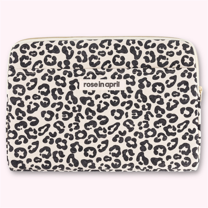 Housse d'ordinateur motif léopard noir et blanc