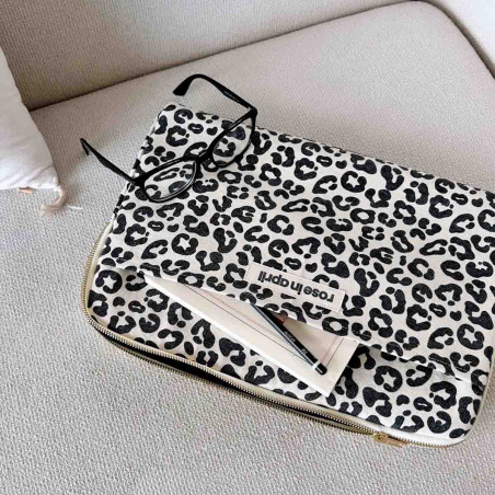 Housse d'ordinateur motif léopard noir et blanc Housse d'ordinateur motif léopard noir et blanc