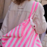 Grand sac cabas à rayures rose fluo et blanc Grand sac cabas à rayures rose fluo et blanc