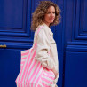 Grand sac cabas à rayures rose fluo et blanc Grand sac cabas à rayures rose fluo et blanc