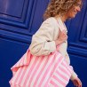 Grand sac cabas à rayures rose fluo et blanc Grand sac cabas à rayures rose fluo et blanc