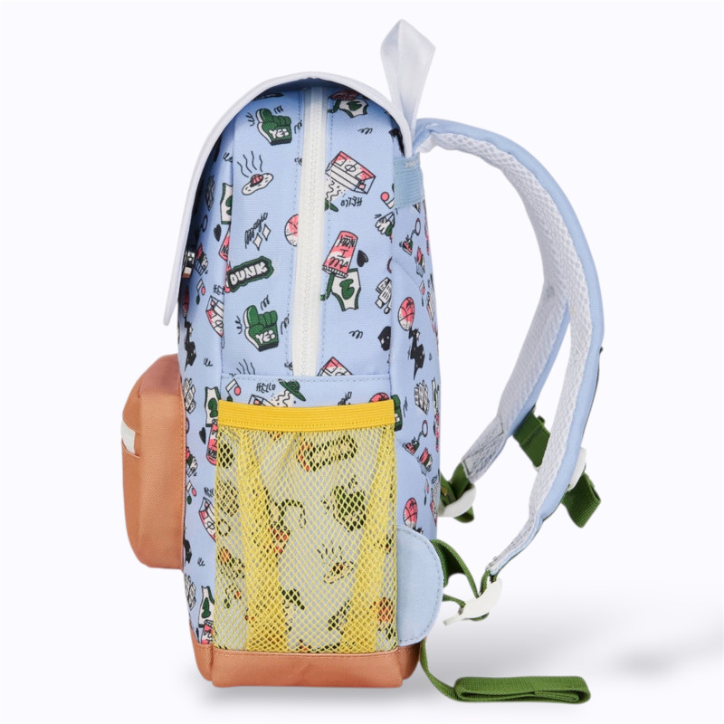 sac à dos bleu clair à motif fun et sportif