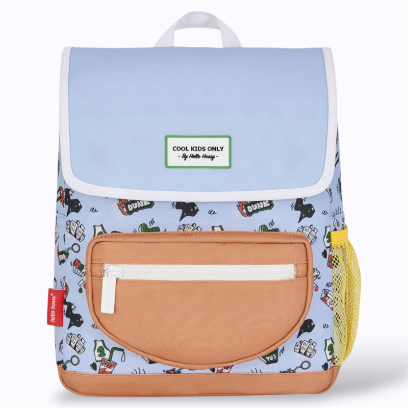 sac à dos bleu clair à motif fun et sportif