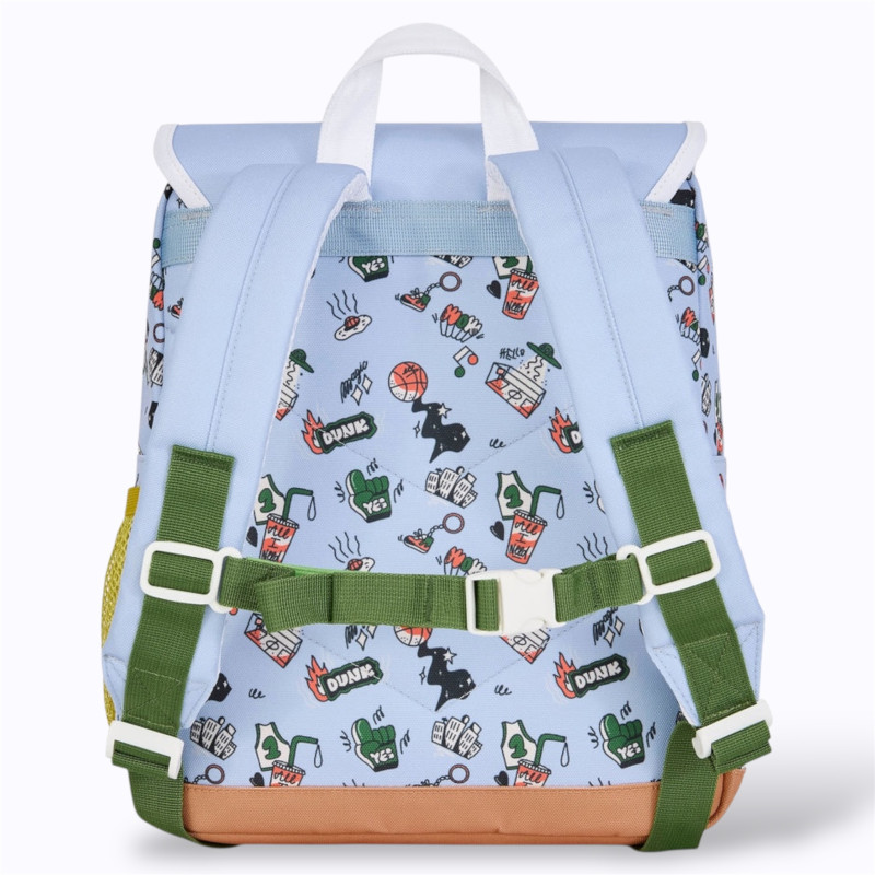 sac à dos bleu clair à motif fun et sportif