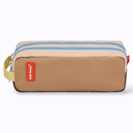 trousse scolaire deux zips marron, bleu et beige trousse scolaire deux zips marron, bleu et beige