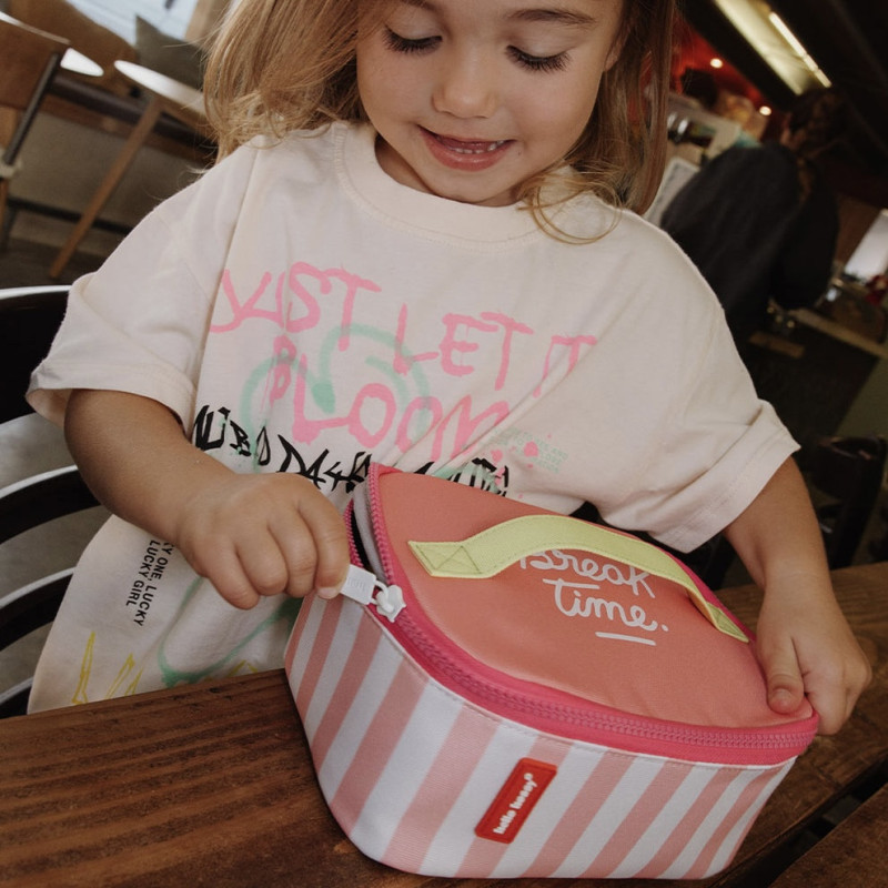 Lunch bag isotherme rayures roses et blanches