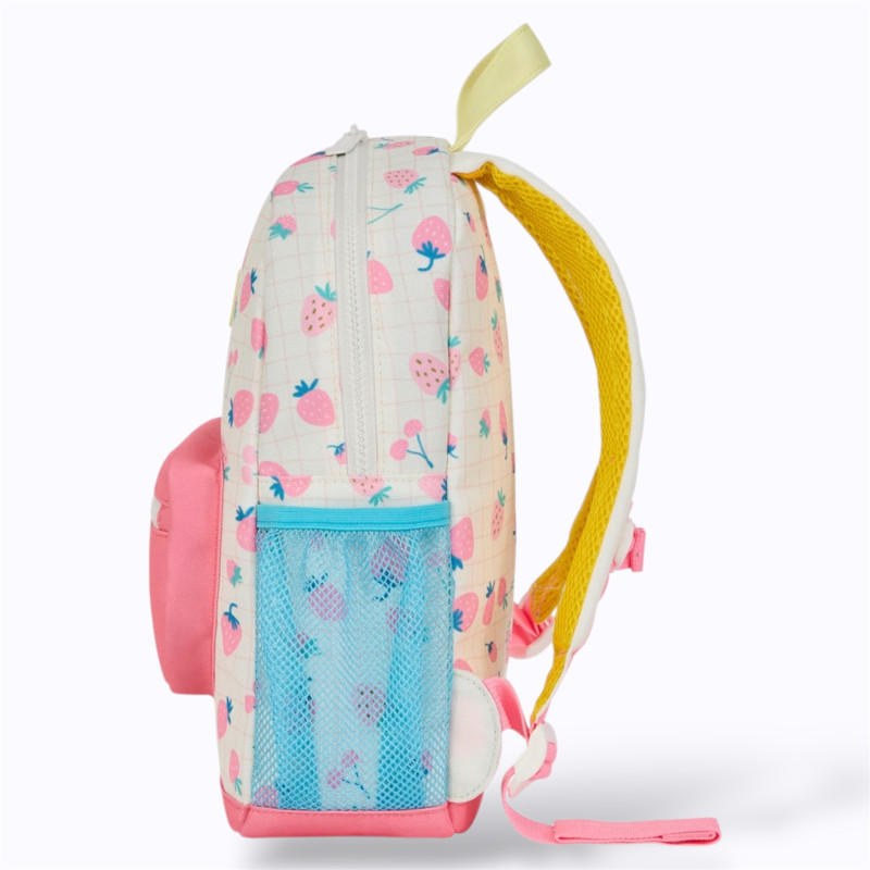 sac à dos rosé à motifs de cerises et de fraises