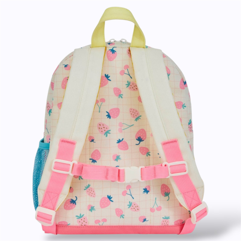 sac à dos rosé à motifs de cerises et de fraises