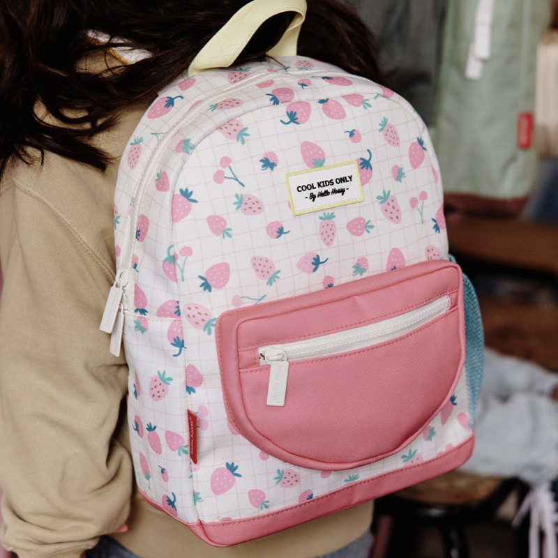 sac à dos rosé à motifs de cerises et de fraises