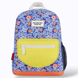 sac à dos bleu fleuri et pochette jaune