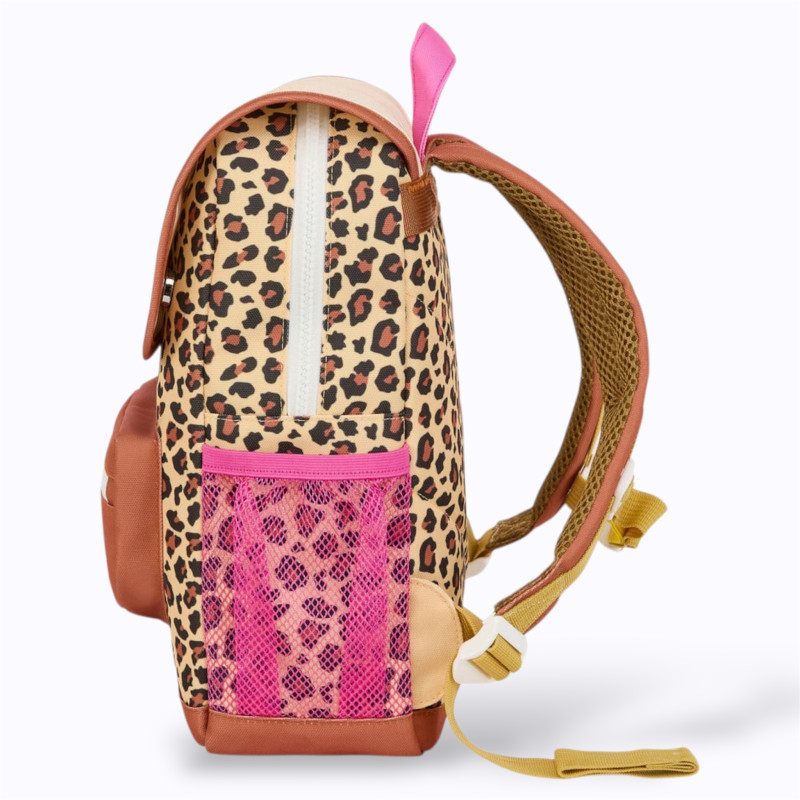 Sac à dos à motif léopard et pochette rayée jaune