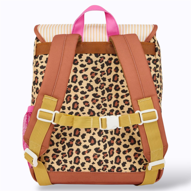 Sac à dos à motif léopard et pochette rayée jaune