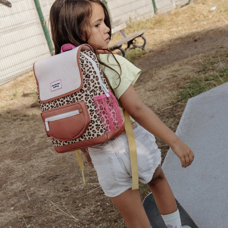 Sac à dos à motif léopard et pochette rayée jaune