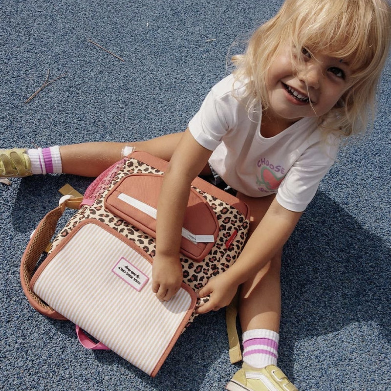 Sac à dos à motif léopard et pochette rayée jaune