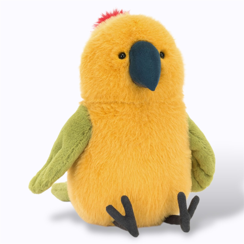 Peluche perroquet jaune verte et rouge