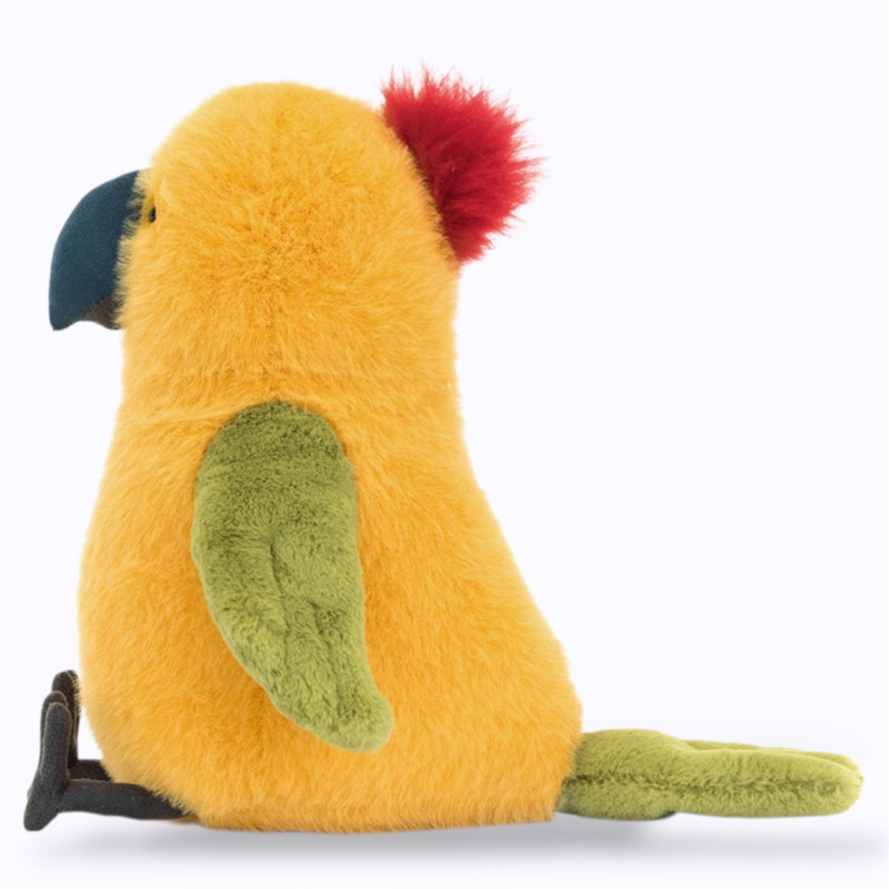 Peluche perroquet jaune verte et rouge