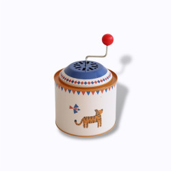 Moulin à musique Tigre beige rouge et bleu