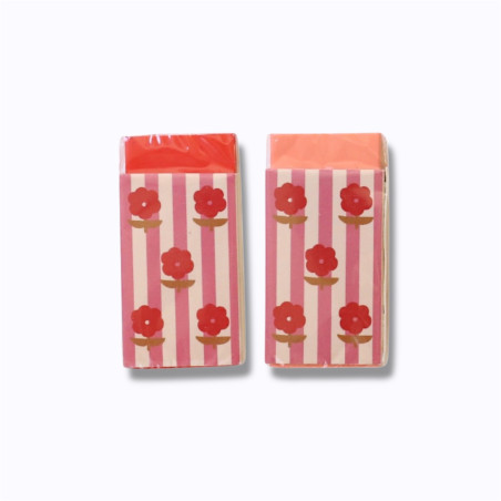 Gomme fleurs rouges rayée Gomme fleurs rouges rayée