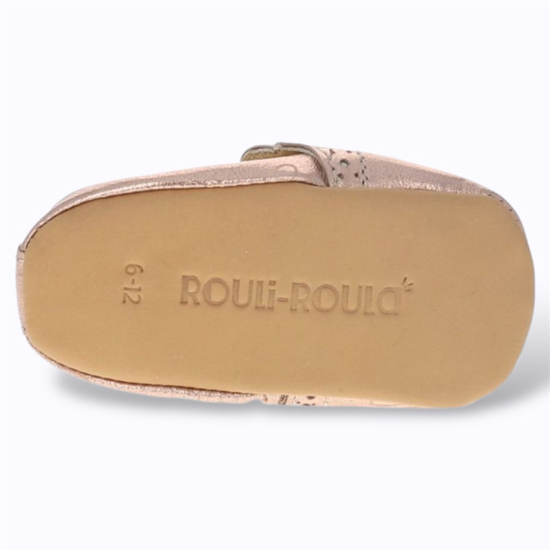 Chaussons bébé Festonette rose brillant Le Petit Souk en cuir souple