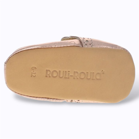 Chaussons bébé Festonette rose brillant Le Petit Souk en cuir souple