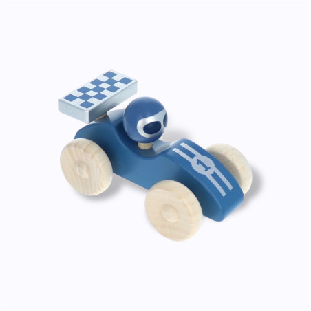 Voiture de course en bois bleue