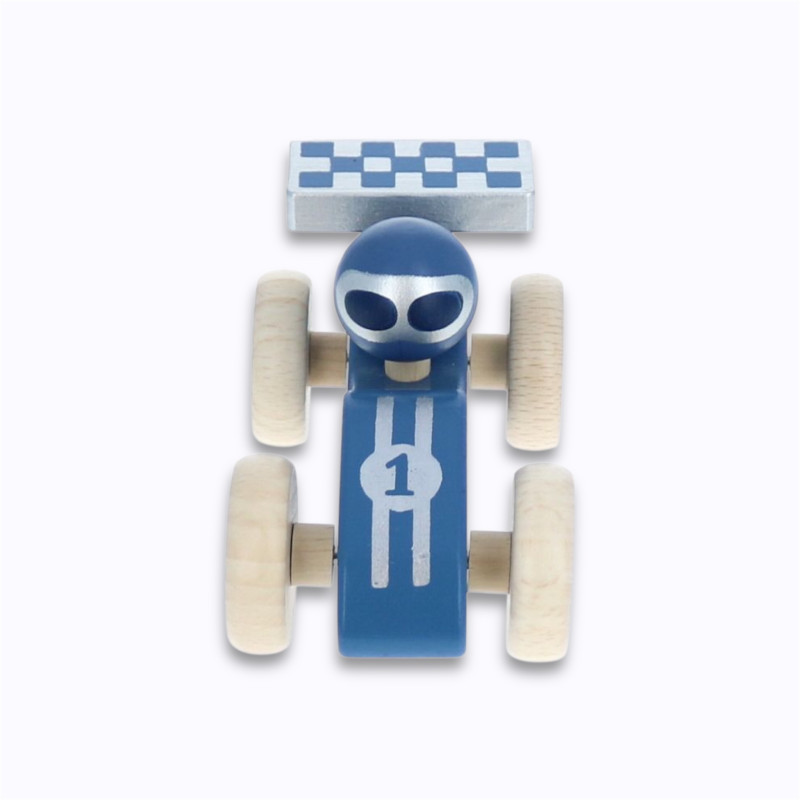 Voiture de course en bois bleue