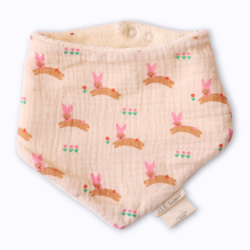Bavoir bandana éponge lapin rose