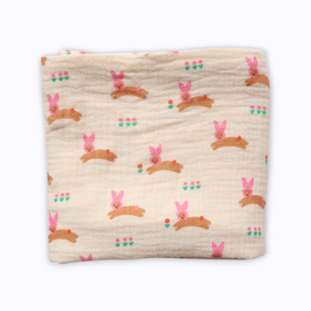 Lange lapin rose 70x70cm - Le Petit Souk Lange lapin rose 70x70cm - Le Petit Souk